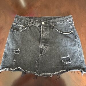 Levi's Black Distressed Denim Mini Skirt with Frayed Hem